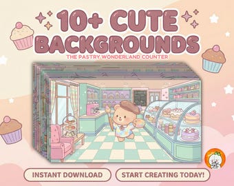 Kawaii Pastel Bakery Background | Cute Anime Cafe Scenery | Sweet Dessert Shop Wallpaper | Vtuber Stream Overlay | Procreate Art Asset
