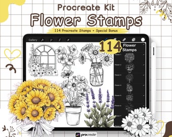 114 Kawaii Flower Stamps for Procreate: Floral Brush Set (Digital Download)