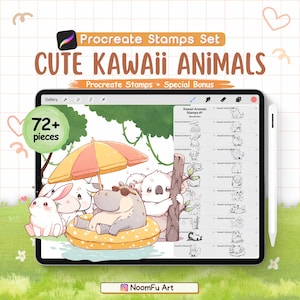 72 Kawaii Animal Procreate Stamp Set – Brushes for Procreate Art, Cute Animals doodle, Cute brushset, Sketch, Doodles, Procreate stamps
