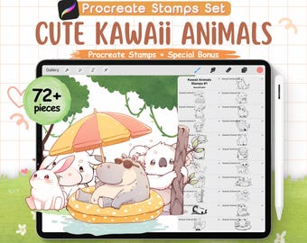 72 Kawaii Animal Procreate Stamp Set – Brushes for Procreate Art, Cute Animals doodle, Cute brushset, Sketch, Doodles, Procreate stamps