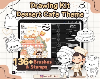 136 Procreate Dessert Cute Kawaii Brushes and Stamps, Procreate Drawing Kit, Sweet Treats Digital Art Set, Anime Brush Set, Doodle Art