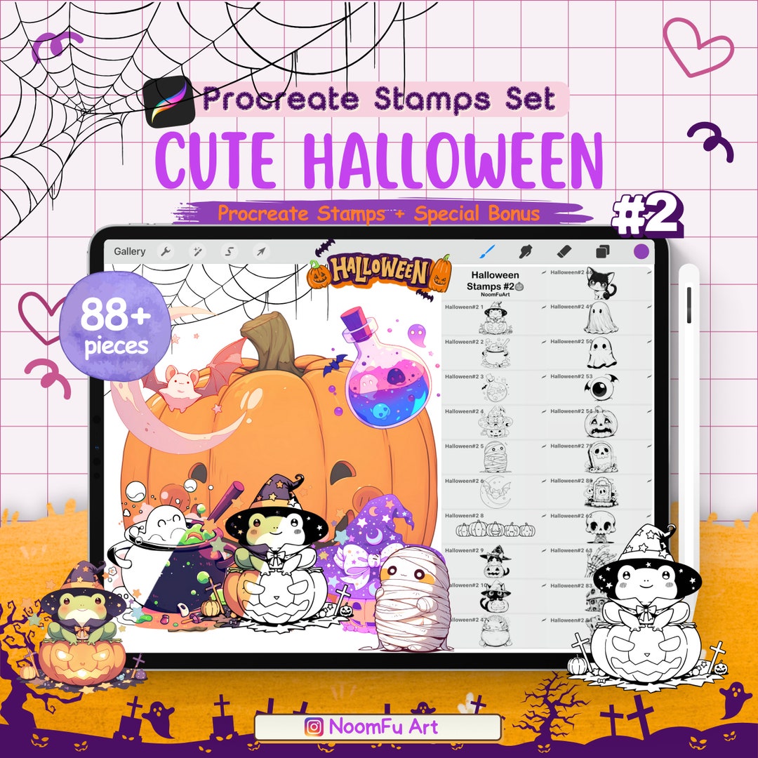 88 Cute Halloween Procreate Stamp Set - Ep2, Spooky Cute Ghosts ...