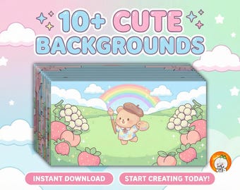 10 Kawaii Meadow Backgrounds | Pastel Nature Scenery for Procreate | Cute Anime Art Assets | Commercial Use | iPad Wallpaper
