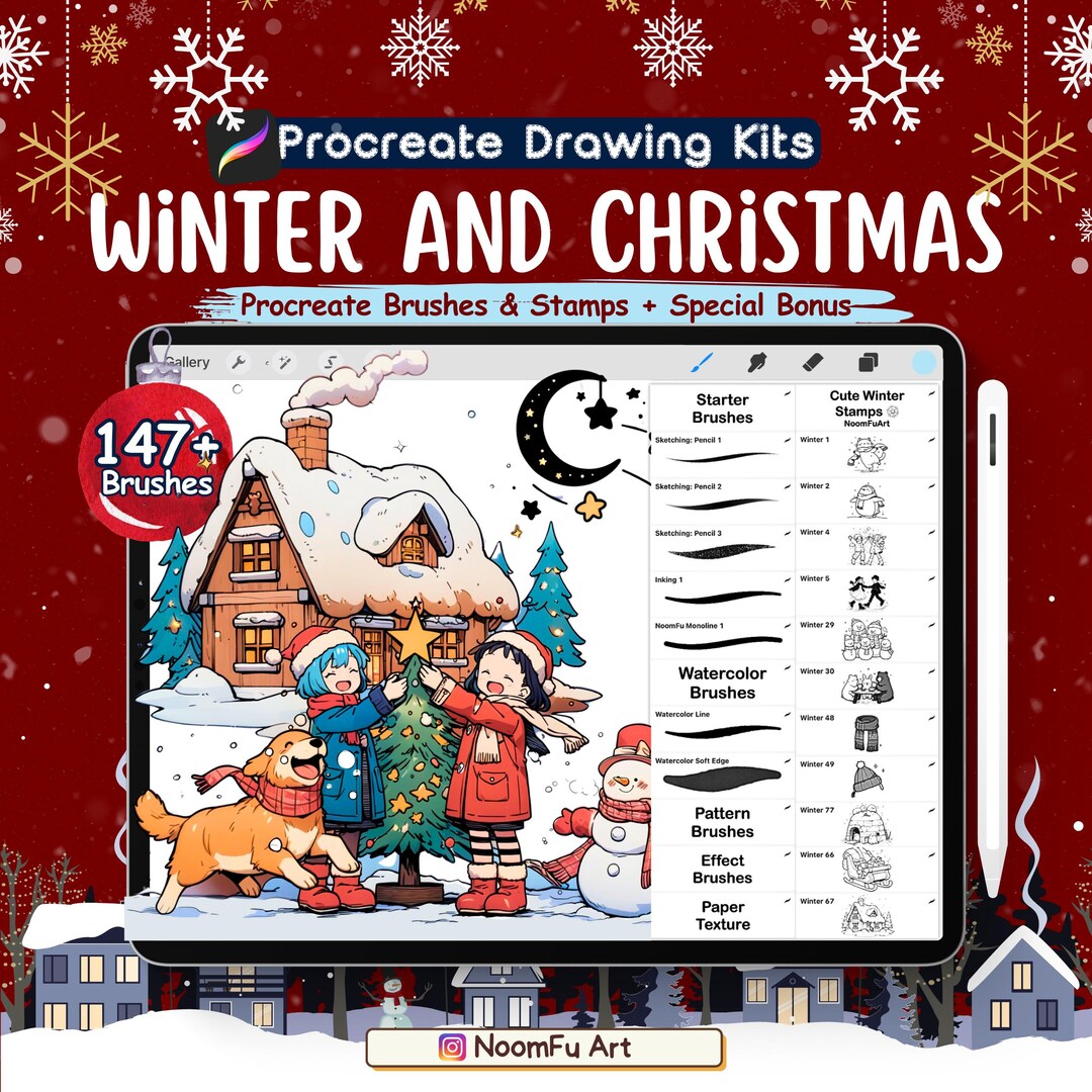 Winter Christmas Procreate Brushes: Kawaii Animal Stamps (digital Art ...