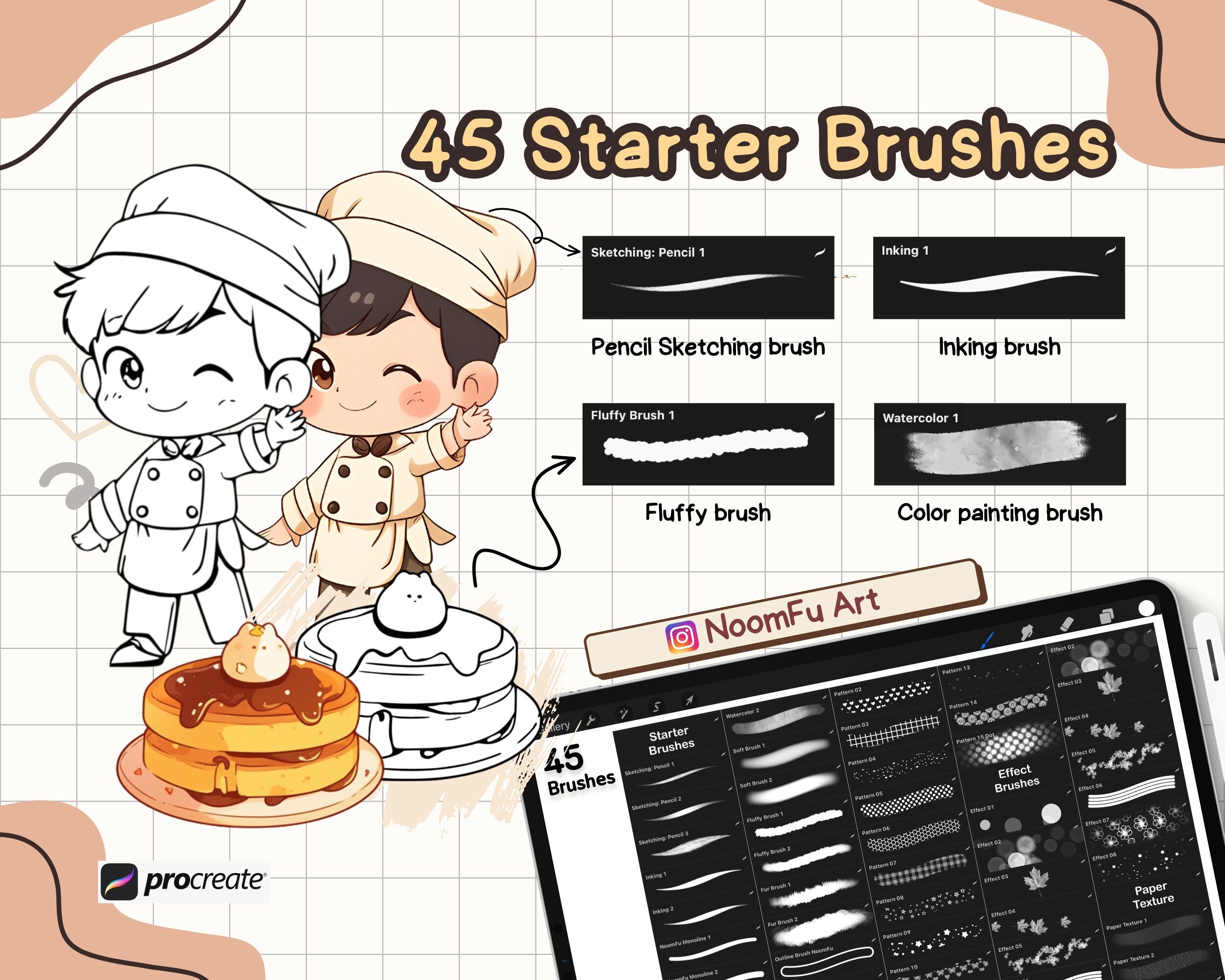 136 Procreate Dessert Cute Kawaii Brushes and Stamps, Procreate Drawing ...
