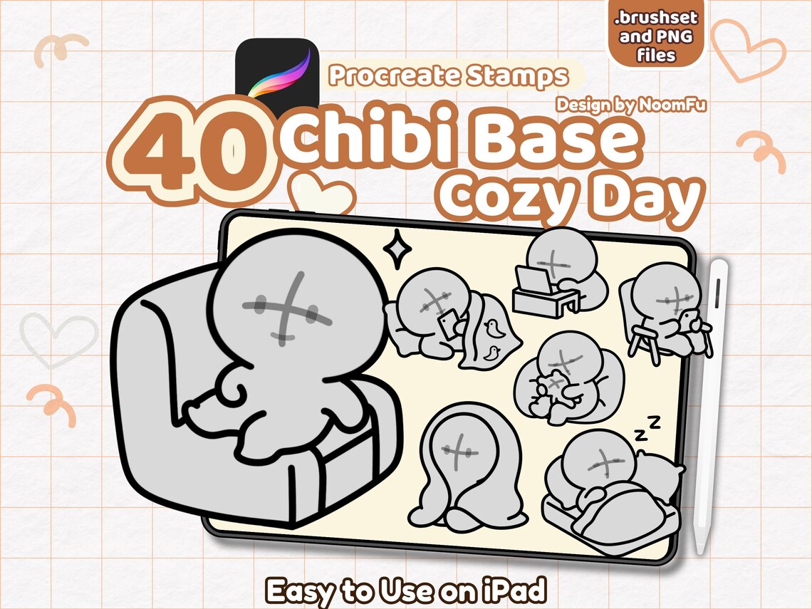 Chibi Cozy Pose Procreate Stamps: Kawaii Drawing Guide, Emote Base ...