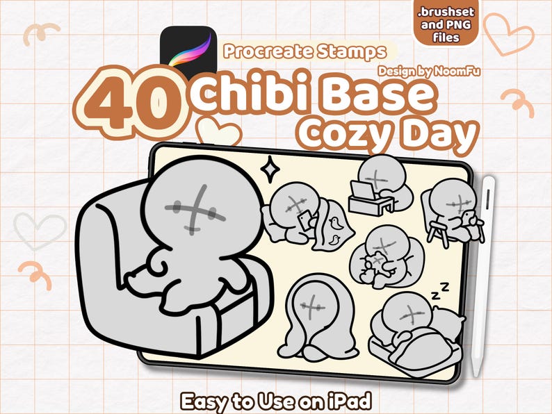 Chibi Cozy Pose Procreate Stamps: Kawaii Drawing Guide, Emote Base ...