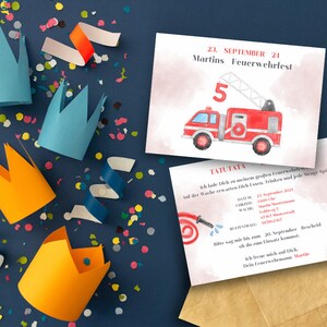 Invitation children&#39;s birthday party I fire engine I watercolor I beautiful I individual invitation cards I template I Canva template