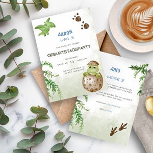 Invito festa di compleanno per bambini I Cuccioli di dinosauro I Acquerello I Bellissimi I Biglietti d'invito individuali Stampa I Modello Canva