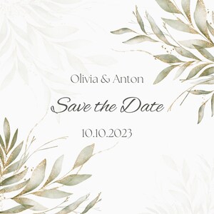 Descarga digital - Invitación segura la tarjeta de fecha I Invitación de boda I Vintage I Oro I Hojas