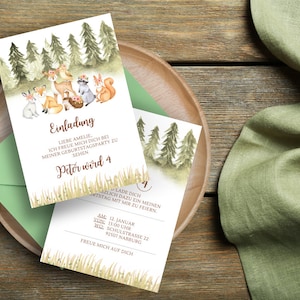 Einladung Kindergeburtstag Geburtstagsparty I Wald I Aquarell I schön I Individuelle Einladungskarten I Tiere I Vorlage I Einladungskarte