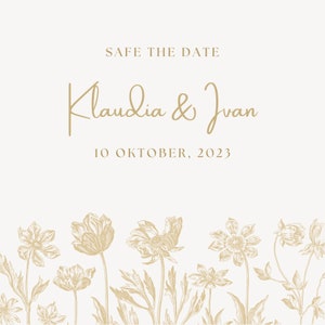 Descarga digital - Tarjetas de invitación - Tarjeta de fecha segura - Invitación de boda I Vintage I Oro