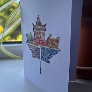Carte de voeux faite main - Feuille d'érable canadienne, carte d'invitation d'art timbre-poste - A6