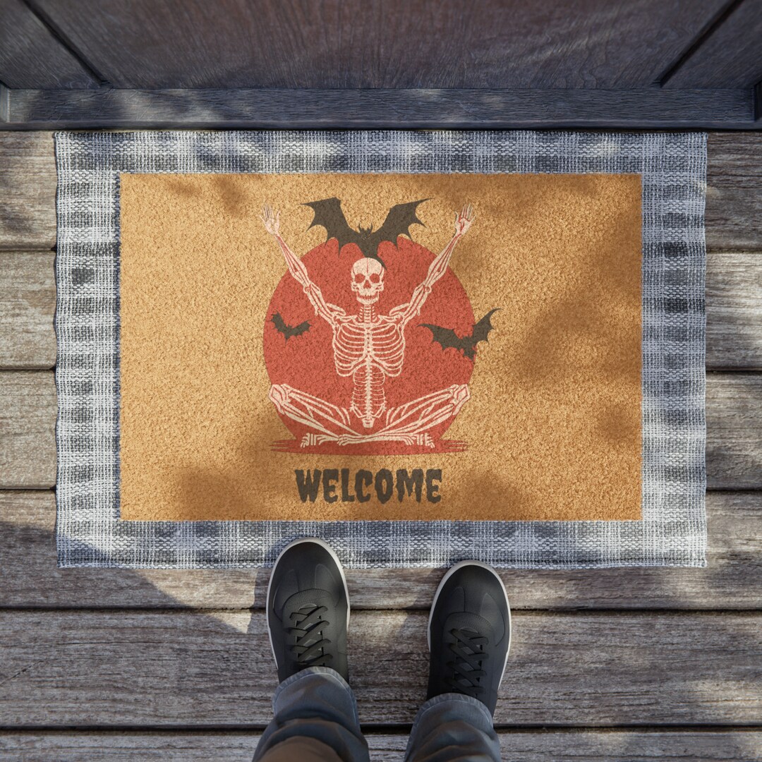 Skeleton Welcome Rug Personalized Skeleton Meditation Welcome Mat Greet Guests - Etsy