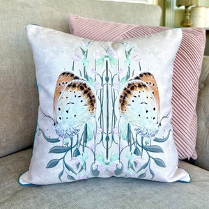 Copperfield Butterfly Floral 40cm Cushion Cover - Luxury Cream Orange Throw Pillow - Gift For Her - Sofa Living Bedroom Decor