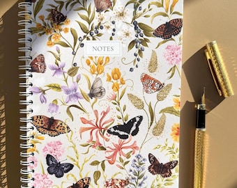 A5 Endangered British Butterfly Lined Spiral Notebook – Floral Patterned Stationary