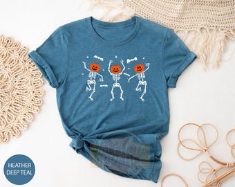 Pumpkin Head Dancing Skeleton Shirt, Halloween Shirt, Pumpkin Shirt, Funny Halloween Shirt, Spooky Season Shirt, Skeleton Tshirt, Fall Shirt