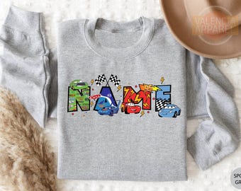 Cars Custom Name Sweatshirt, Disney Cars Sweatshirt, Cars Characters Sweatshirt, Cartoon Funny Sweat, Disney Car Sweater, Gifts For Disney