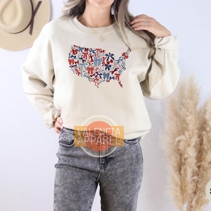 Retro America USA Map Sweatshirt, America Sweatshirt, USA Sweatshirt, 4th Of July Shirts, Patriotic Gifts, Independence Day, USA Sweater