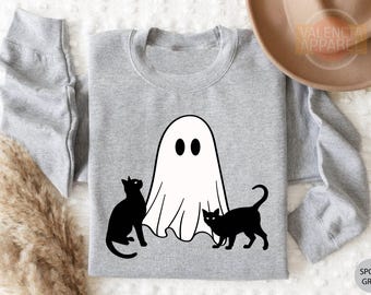 Ghost Sweatshirt, Black Cat Sweatshirt, Halloween Cat Sweatshirt, Halloween Ghost Shirt, Boo Sweatshirt, Cute Fall Sweatshirt,Halloween Gift