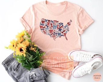 Retro America USA Map Shirt, USA Shirt, Coquette America Map Shirt, America Flag Shirt, Independence Day Shirt, Patriotic Gift, USA Gift