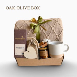 Sympathy Gift Basket, Hygge Gift Box with Blanket, Sending a hug, Thinking of you, Thank You gift, Encouragement gift box for women, Socks 4. OAK OLIVE BOX