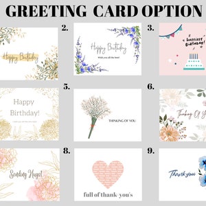 May include: Nine different greeting card designs with various floral and celebratory themes. The cards feature text such as "Happy Birthday!" and "Thinking of You".