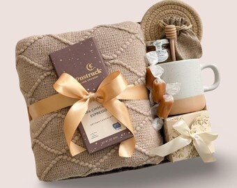 Warm Hugs Gift Set, Unique Healing Presents for Women, Healing vibes gift box, Gift basket with blanket, Care package for her, Sending hugs