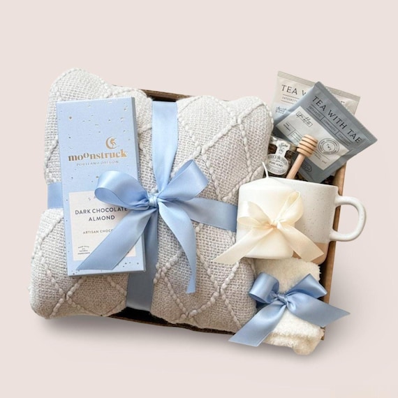 Sympathy Gift Basket, Hygge Gift Box with Blanket, Sending a hug, Thinking of you, Thank You gift, Encouragement gift box for women, Socks
