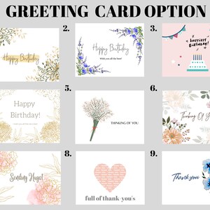 May include: Nine different greeting card designs with various floral and celebratory themes. The cards feature text such as "Happy Birthday!" and "Thinking of You".