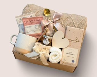 Gift Box for Women with Blanket & Socks, Hygge Gift Box, Self Care Package, Special Birthday Gift Basket for Best Friend, Sister, Mom, Wife