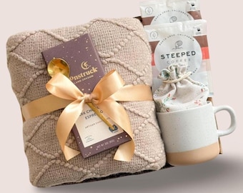 Sympathy Gift Basket, Hygge Gift Box with Blanket, Sending a hug, Thinking of you, Thank You gift, Encouragement gift box for women, Socks
