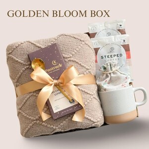 Warm and Cozy Gift Box For Her, Care Package For Women, Sympathy Gift Basket, Sending Hugs For Friend, Get Well Soon, Tea Gift Box, Cheer Up 6. GOLDEN BLOOM BOX