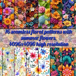 Seamless summer flower floral patterns, high resolution, commercial license