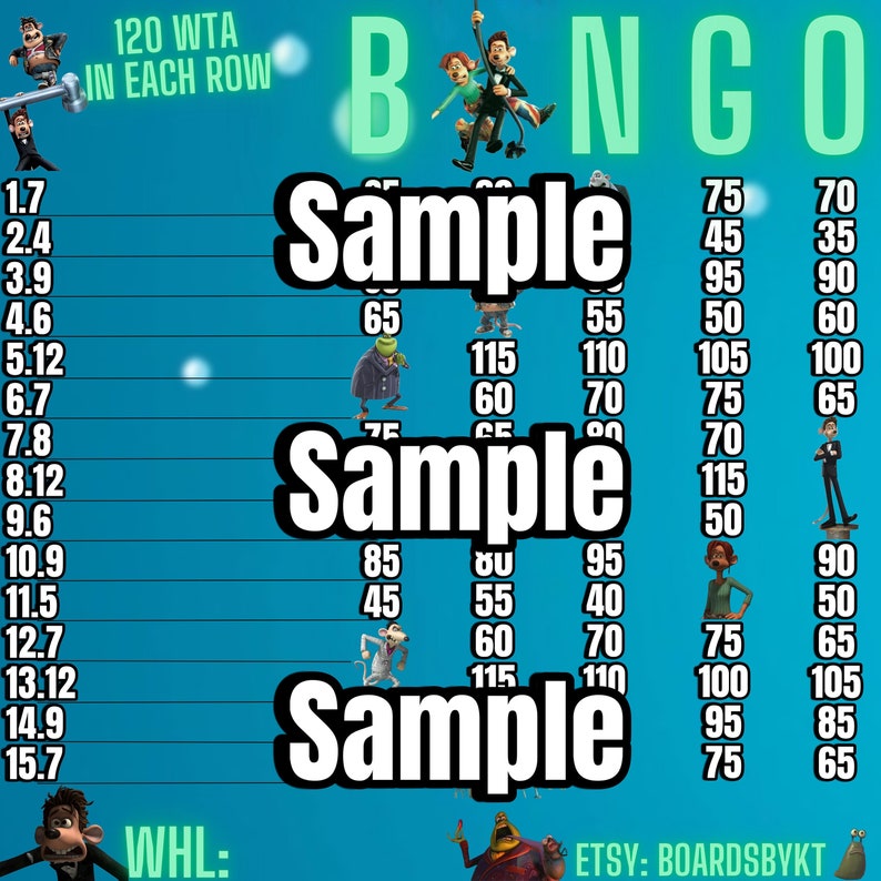 Bingo Ranges Flushed Away 120 Bingo Board - Etsy