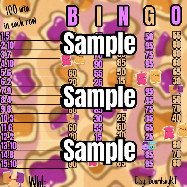 Peanut butter & jelly 100 bingo board