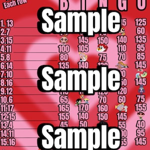 Powerpuff girls 175 bingo board