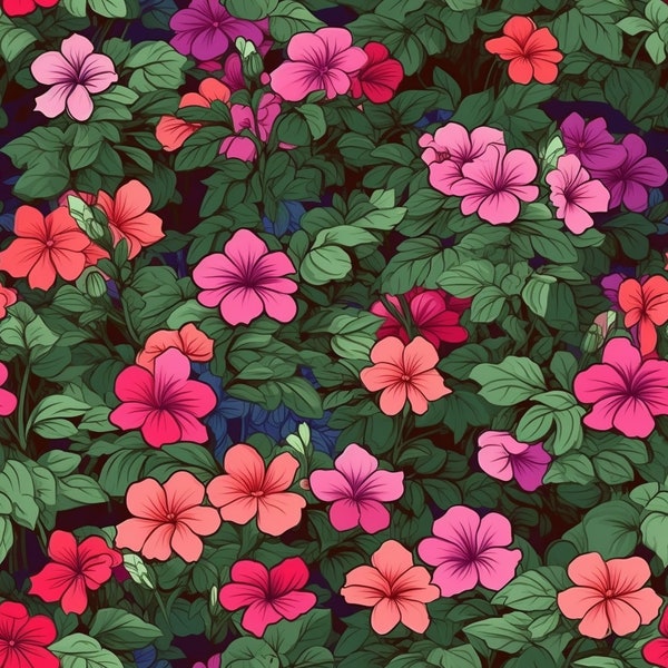 Impatiens, Flora Design, echte Blumen, Kachelblumen, blühende Blumen, Digital Design, Digitales Produkt druckbare Blume, Download