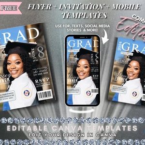 Graduation Invitation, Magazine Cover, Senior Magazine, Grad, Magazine Poster, Prom Templates, 2024 Graduate Canva Templates