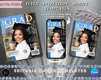 Graduation Invitation, Magazine Cover, Senior Magazine, Grad, Magazine Poster, Prom Templates, 2024 Graduate Canva Templates