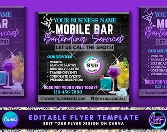 Mobile Bartending Flyer DIY Canva Flyer Template, Mixologist, Premade Flyer, Bookings, Social Media Flyer, Bartender Flyer, Bar Flyer, DIY