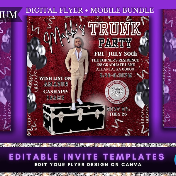 Trunk Party Canva Template (MAROON), Premade Flyer, Social Media Flyer, Graduate Flyer, Party Flyer, Trunk Party, Send off Party, Graduate