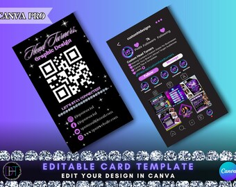 Instagram Business Card Template (Black), DIY Business Card, Social Media Template, Premade Flyer, Lash Bookings, DIY, Social Media Profile