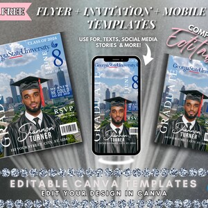 Graduation Invitation, Magazine Cover, Senior Magazine, Grad, Magazine Poster, Prom Templates, 2024 Graduate Canva Templates