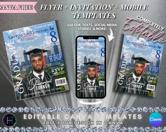 Graduation Invitation, Magazine Cover, Senior Magazine, Grad, Magazine Poster, Prom Templates, 2024 Graduate Canva Templates