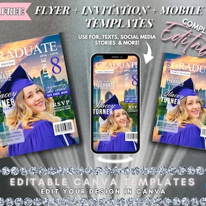 Graduation Invitation, Magazine Cover, Senior Magazine, Grad, Magazine Poster, Prom Templates, 2024 Graduate Canva Templates