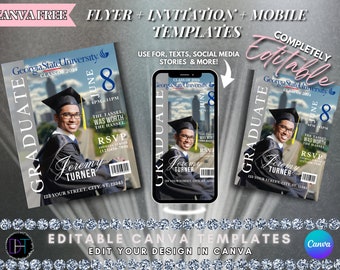 Graduation Invitation, Magazine Cover, Senior Magazine, Grad, Magazine Poster, Prom Templates, 2024 Graduate Canva Templates