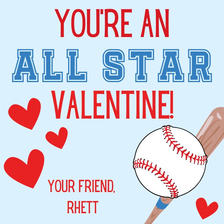 Printable Valentine Tag, You're an Allstar Valentine, Boys Valentine ...