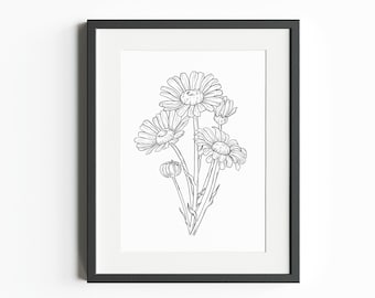 April Birth Month Flower (Daisy) – INSTANT DIGITAL DOWNLOAD, Birth Flower Line Art Print, Botanical Clipart, April Daisy png,