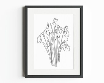 Januar Geburt Monat Blume (Schneeglöckchen) – SOFORTIGER DIGITALER DOWNLOAD, Birth Flower Line Art Print, botanische Clipart, Schneeglöckchen png